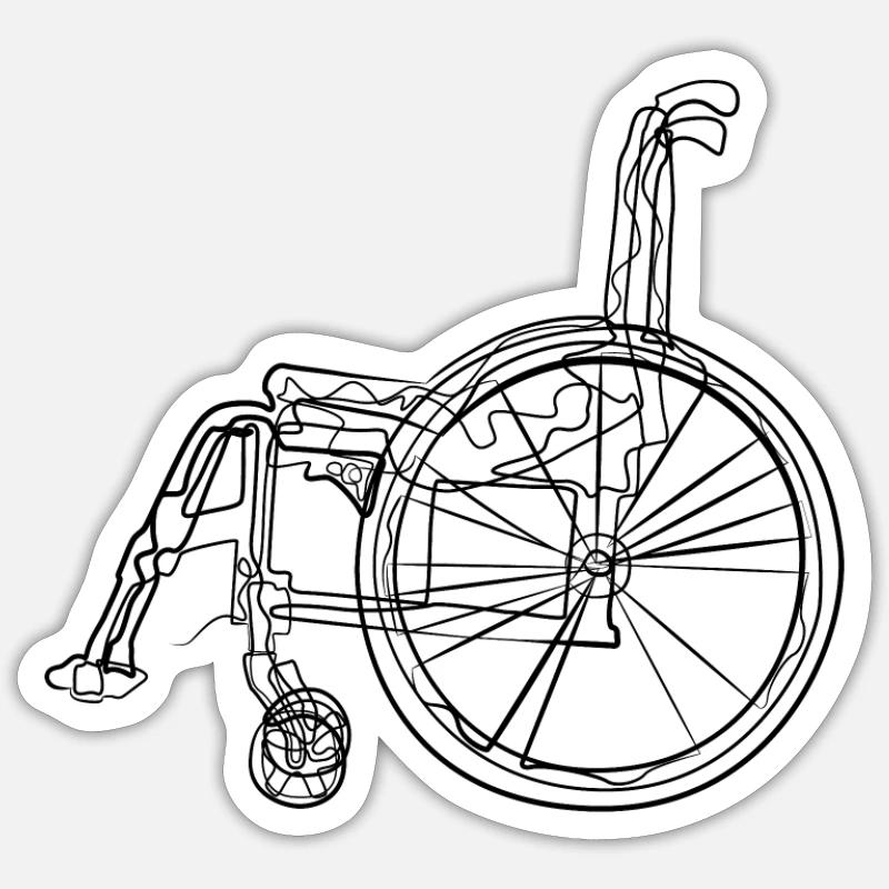 Rollstuhl - one line drawing - Sticker Größe S (10 x 10 cm) - Mattweiß