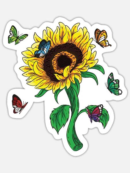 Blumen Geschenk Schmetterling Sonnenblume - Sticker Größe S (10 x 10 cm) - Mattweiß