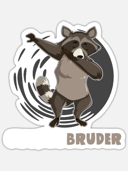 Kinder Großer Bruder Dabbing Waschbär Shirt - Sticker Größe S (10 x 10 cm) - Mattweiß