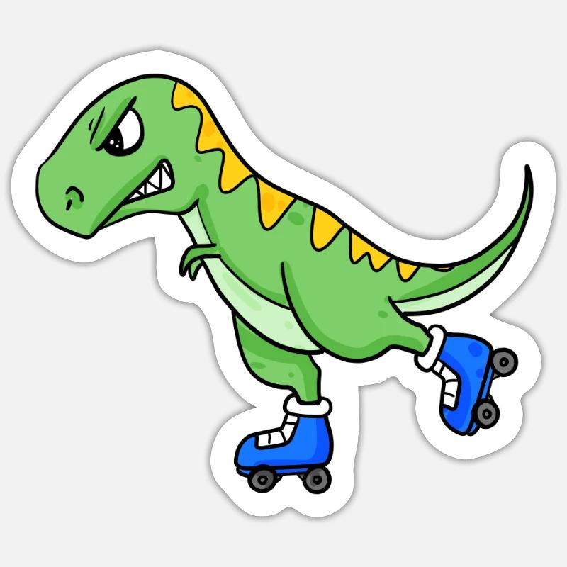 Inline Skating dinosaure - Sticker taille S (10 x 10 cm) - blanc mat