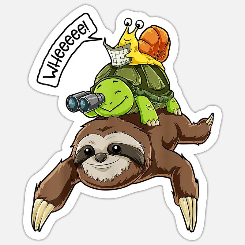 Sloth Lazy Riding Turtle Snail - Sticker size S (10 x 10 cm) - white matte