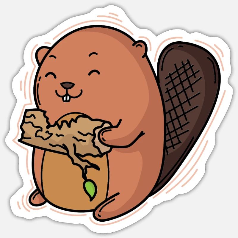 Beaver eats a tree trunk Sticker size S (10 x 10 cm)