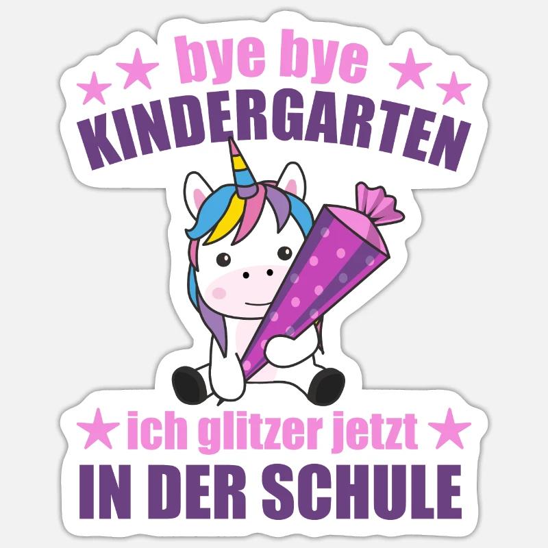 Einhorn Schule Einschulung Kindergarten Glitzer - Sticker Größe S (10 x 10 cm) - Mattweiß