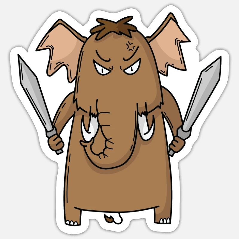 Mammoth with sword - Sticker size S (10 x 10 cm) - white matte