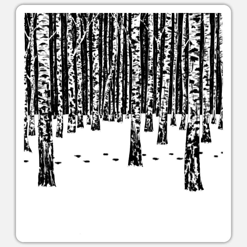 Forêt d’hiver de bouleau - version noire Sticker taille S (10 x 10 cm)