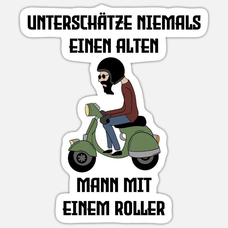 Opa Roller Moped Retro Geschenk - Sticker Größe S (10 x 10 cm) - Mattweiß