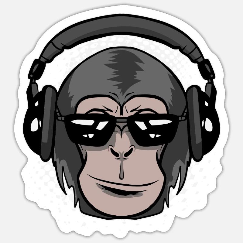 Affe mit Kopfhörer DJ Musik Monkey Sticker Größe S (10 x 10 cm)