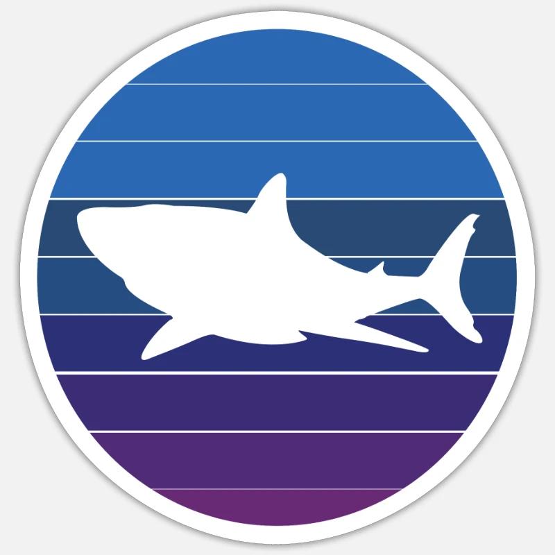 Plongée requin requin Shark Fish Rétro Vintage - Sticker taille S (10 x 10 cm) - blanc mat
