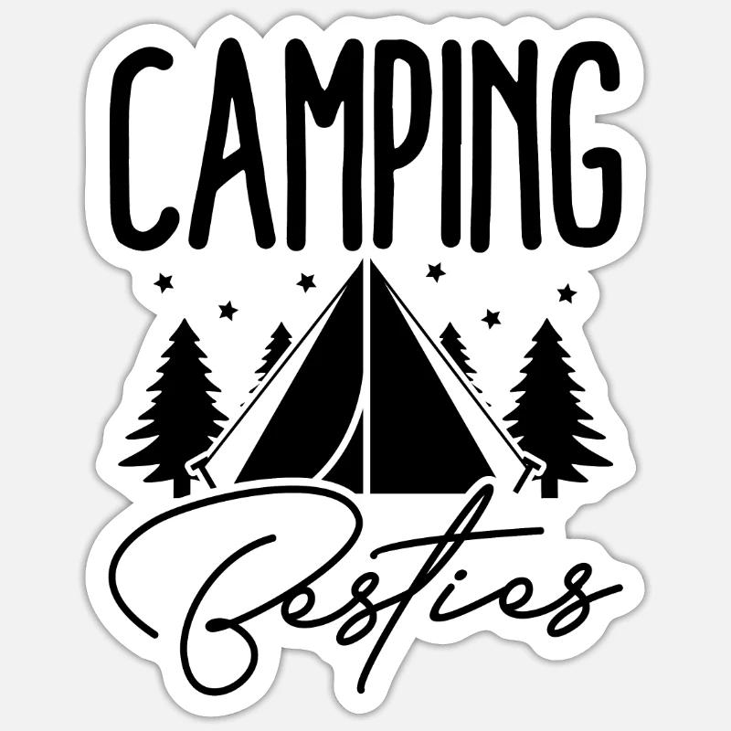 Camping Amis - Sticker taille S (10 x 10 cm) - blanc mat