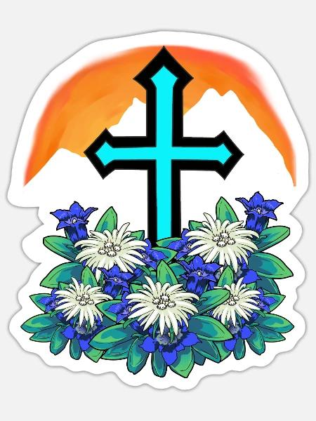 Alpen Gebirge Berge Gipfel Bergsport Fels Kreuz - Sticker Größe S (10 x 10 cm) - Mattweiß
