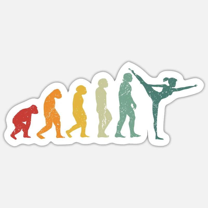 Retro Turner Evolution Gymnastik Entwicklung Affen - Sticker Größe S (10 x 10 cm) - Mattweiß