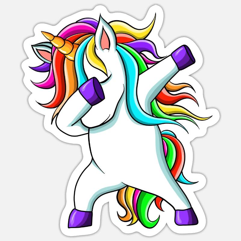 Lustige süße Regenbogen Dabbing Einhorn - Sticker Größe S (10 x 10 cm) - Mattweiß