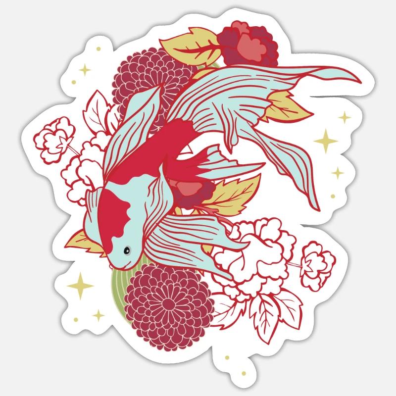 Koi Fleur Floral - Sticker taille S (10 x 10 cm) - blanc mat
