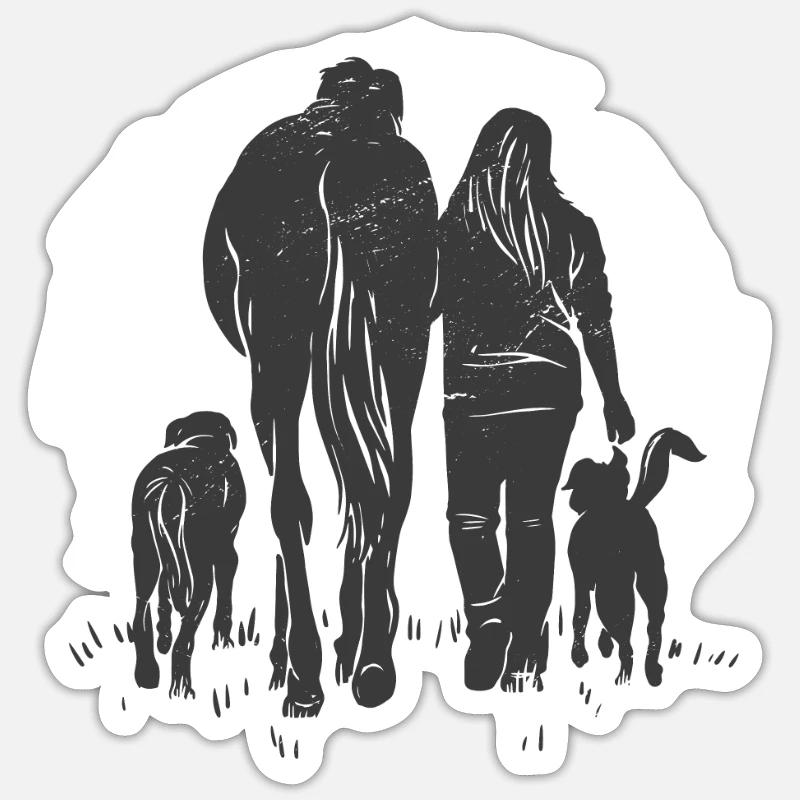 Pferd Mädchen Hund Liebe - Sticker Größe S (10 x 10 cm) - Mattweiß