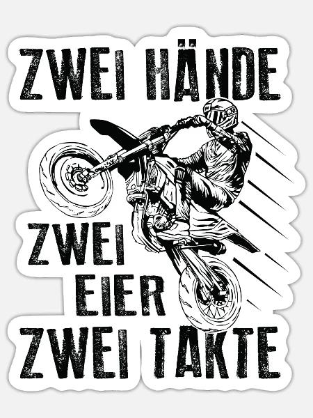 Zweitakt Supermoto Zwei Hände Zwei Eier Zwei Takte - Sticker Größe S (10 x 10 cm) - Mattweiß