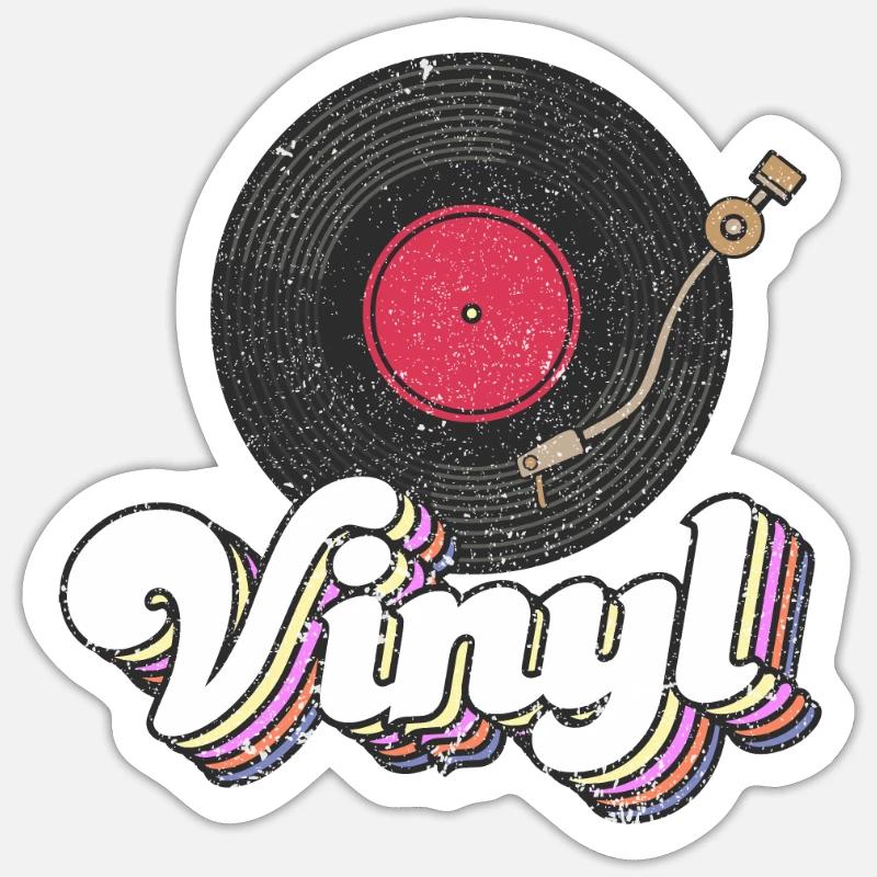 Vinyle Record Turntable Player Lover Cute - Sticker taille S (10 x 10 cm) - blanc mat