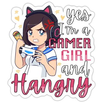 Yes I'm A Gamer Girl Hangry Angry Anime Hungry - Sticker Größe S (10 x 10 cm) - Mattweiß - Vorne