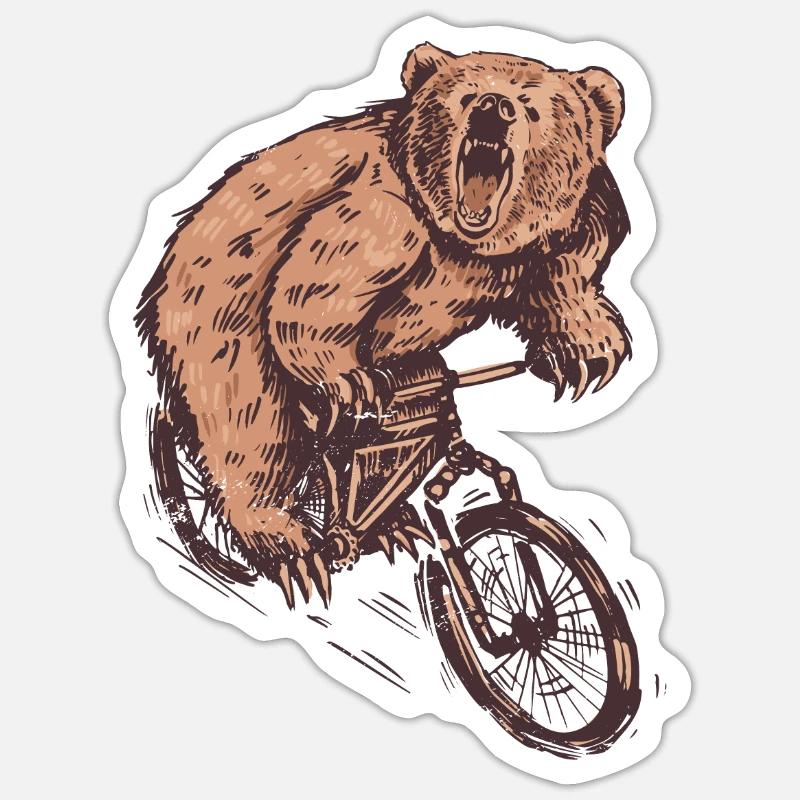 CYCLIST BEAR - Sticker Größe S (10 x 10 cm) - Mattweiß