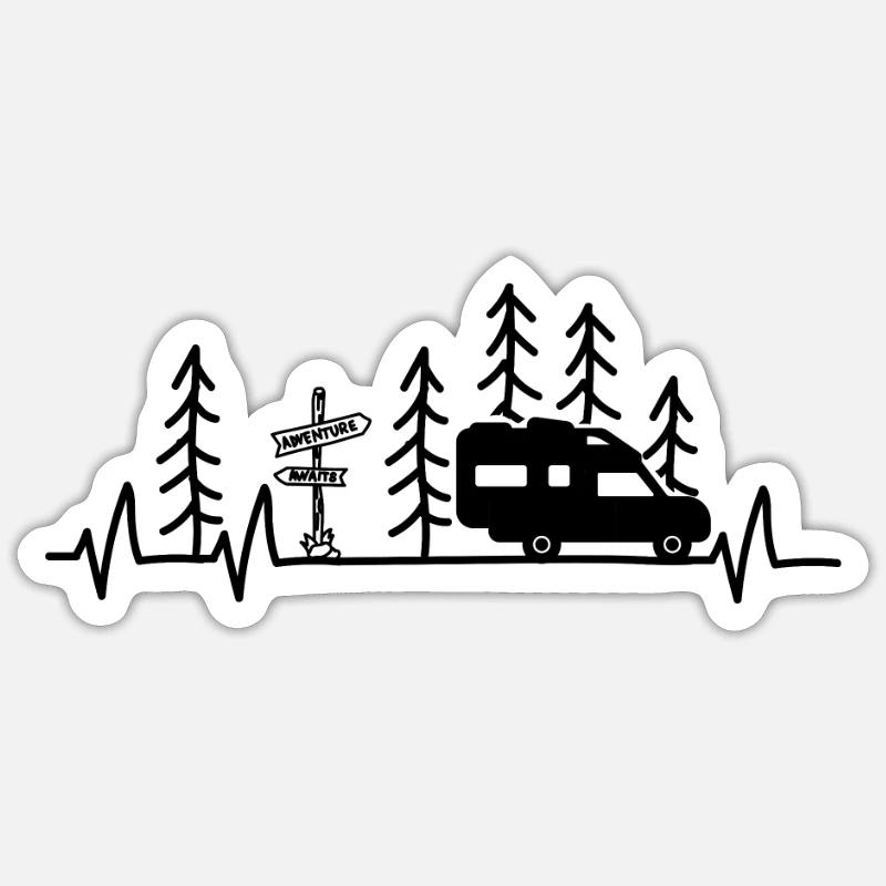 Camping Wohnmobil Absetzkabine Herzschlag - Sticker Größe S (10 x 10 cm) - Mattweiß