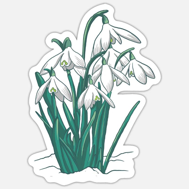 Perce-neige fleur plantes - Sticker taille S (10 x 10 cm) - blanc mat