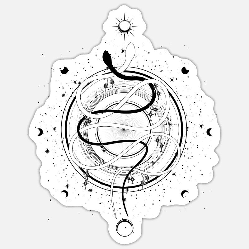 Schlangen Mondphasen Occult Wicca Goth Clothes - Sticker Größe S (10 x 10 cm) - Mattweiß