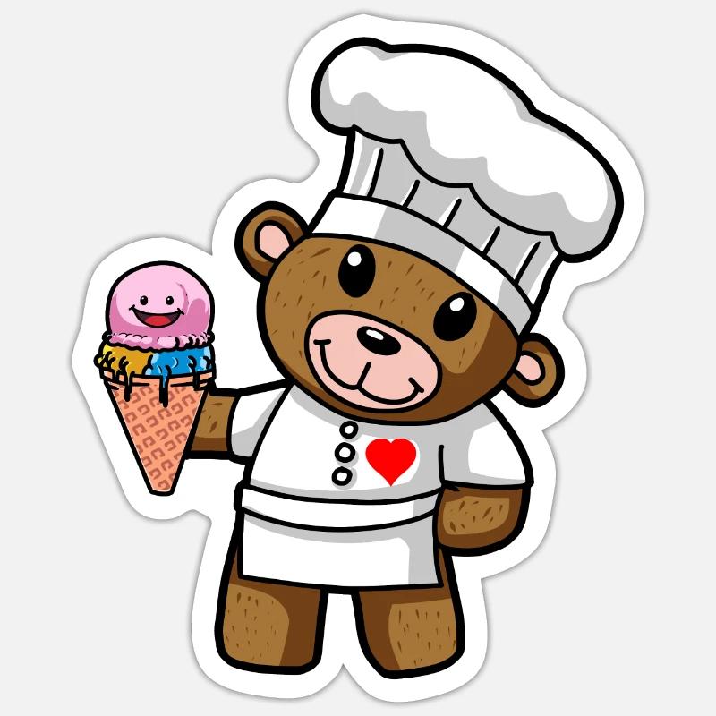 Teddy Eiscreme Konditor Süßigkeiten Eisdiele Kind Sticker Größe S (10 x 10 cm)