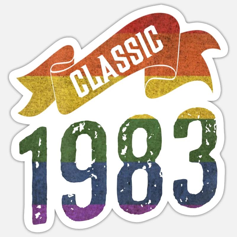 Klassische 1983 Regenbogenfarben Sticker Größe S (10 x 10 cm)