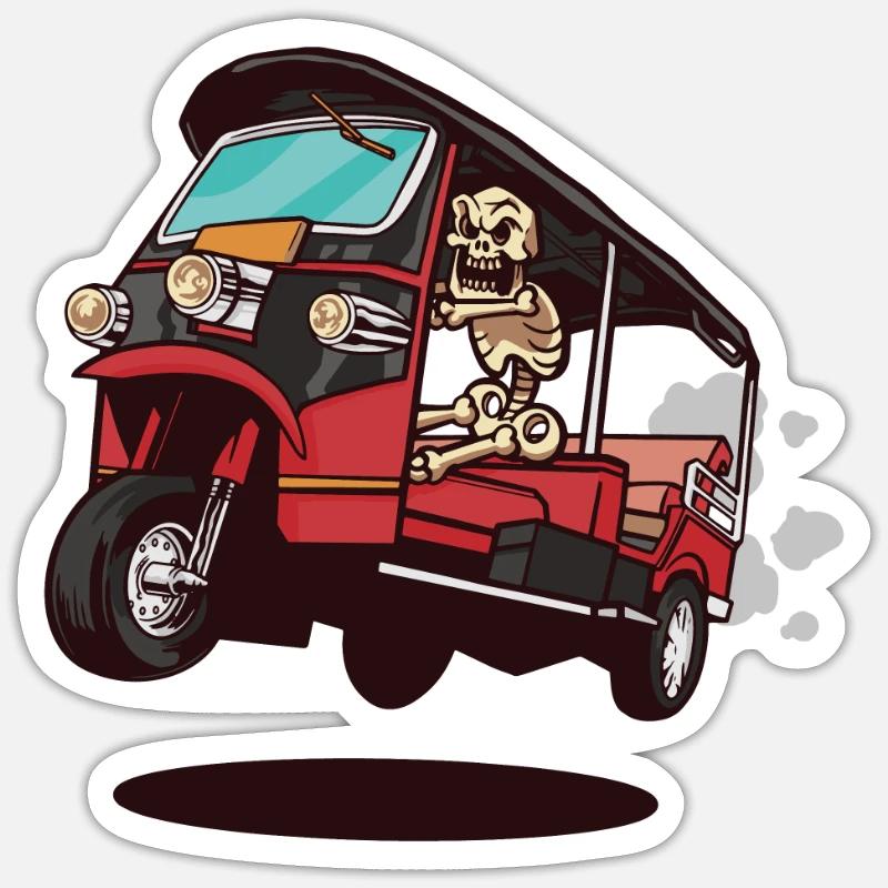 RICKSHAW SKELETON - Sticker Größe S (10 x 10 cm) - Mattweiß