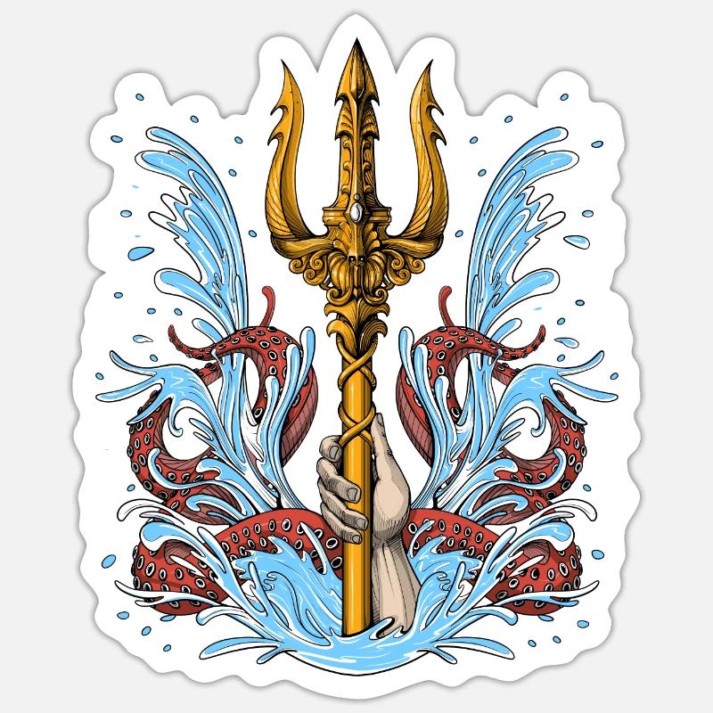 Trident Poséidon - Sticker taille S (10 x 10 cm) - blanc mat