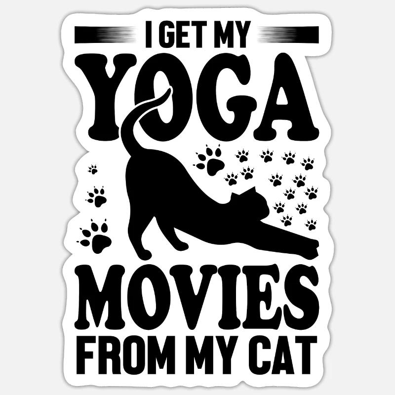 Yoga avec chat - Sticker taille S (10 x 10 cm) - blanc mat