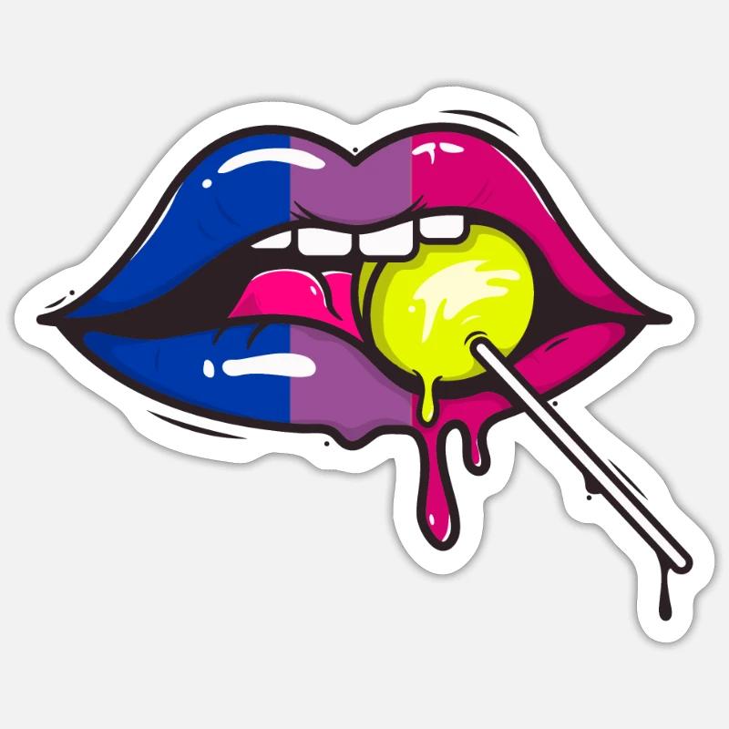 Bisexual flag lips Bisexuality with lollipops - Sticker size S (10 x 10 cm) - white matte