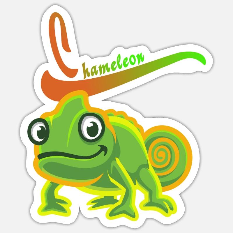 Chameleon, caméléon coloré cool pour les enfants - Sticker taille S (10 x 10 cm) - blanc mat