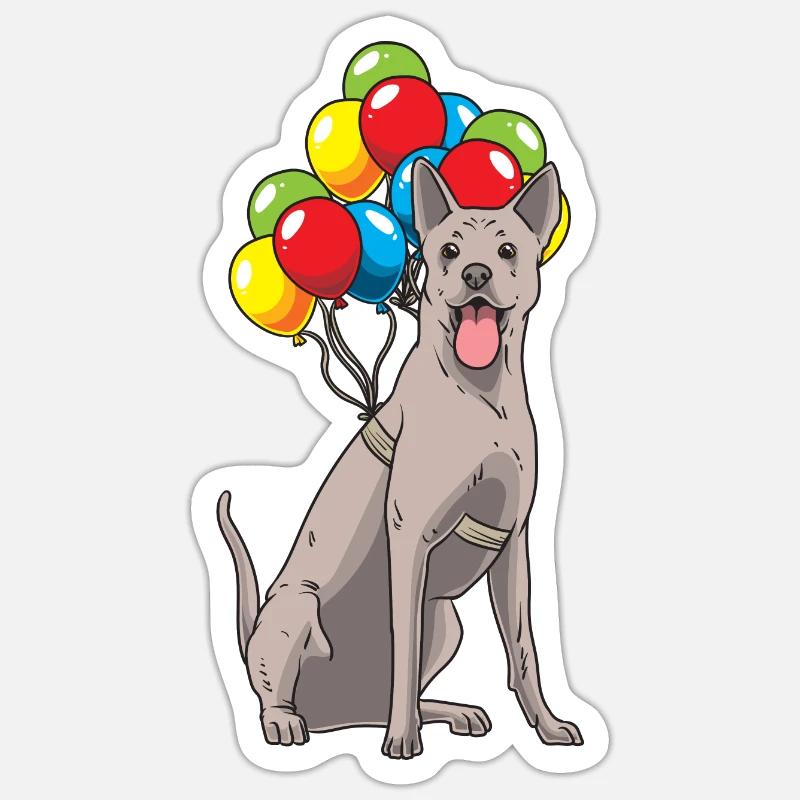 Thai Ridgeback mit Luftballons - Sticker Größe S (10 x 10 cm) - Mattweiß