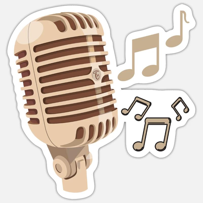 Notes musicales de microphone dessinées à la main brunes Sticker taille S (10 x 10 cm)