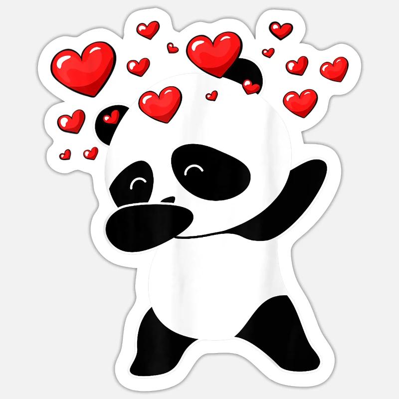 Panda Cool Dabbing Coeurs - Sticker taille S (10 x 10 cm) - blanc mat