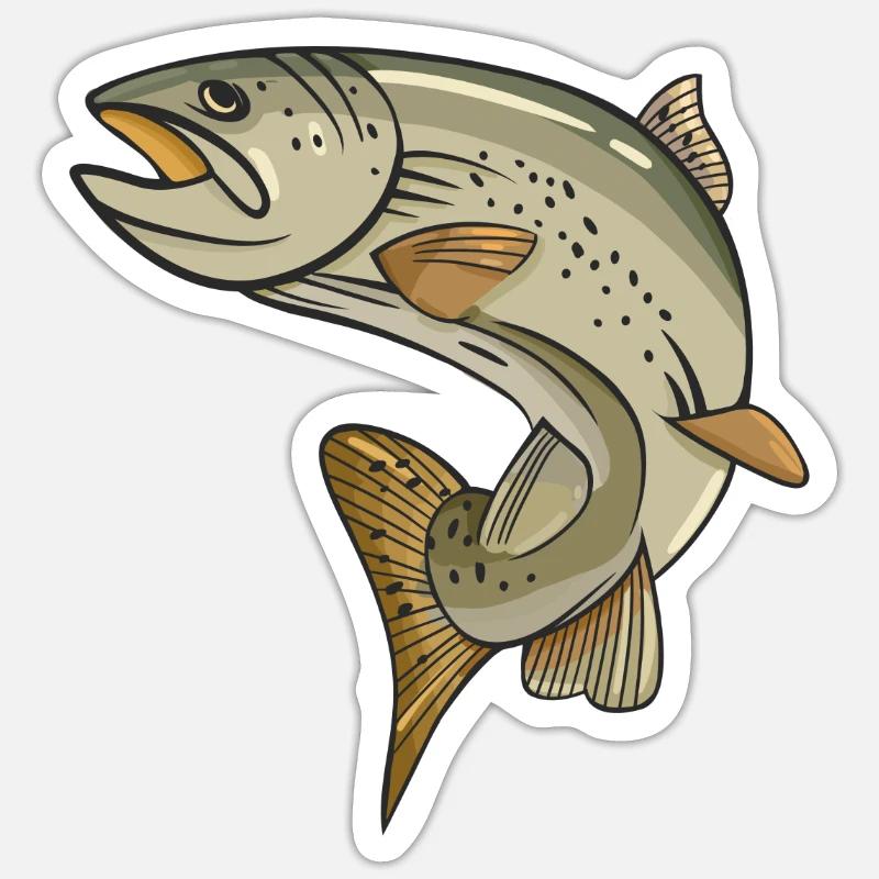 Forelle Angeln am Fluss oder See Angel Sport - Sticker Größe S (10 x 10 cm) - Mattweiß