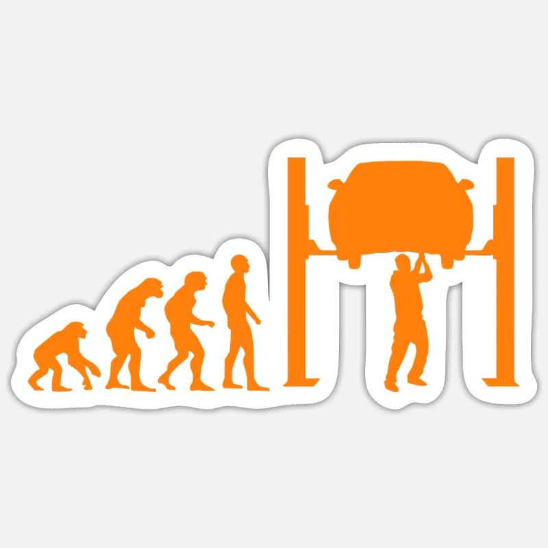 KFZ Mechaniker Hebebühne Evolution Affe Mensch Sticker Größe S (10 x 10 cm)