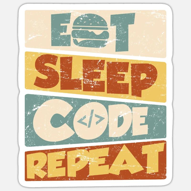 Programmeur développeur IT Spruch Eat Sleep Code - Sticker taille S (10 x 10 cm) - blanc mat