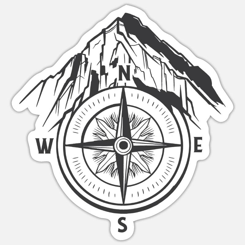 COMPASS GUIDE MOUNTAIN - Sticker size S (10 x 10 cm) - white matte