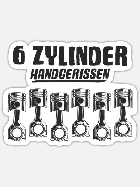 6 Zylinder handgerissen Autotuning Motor Shirt - Sticker Größe S (10 x 10 cm) - Mattweiß