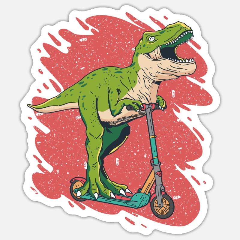 Ein cooler Dinosaurier auf einem Roller Tretroller Sticker Größe S (10 x 10 cm)