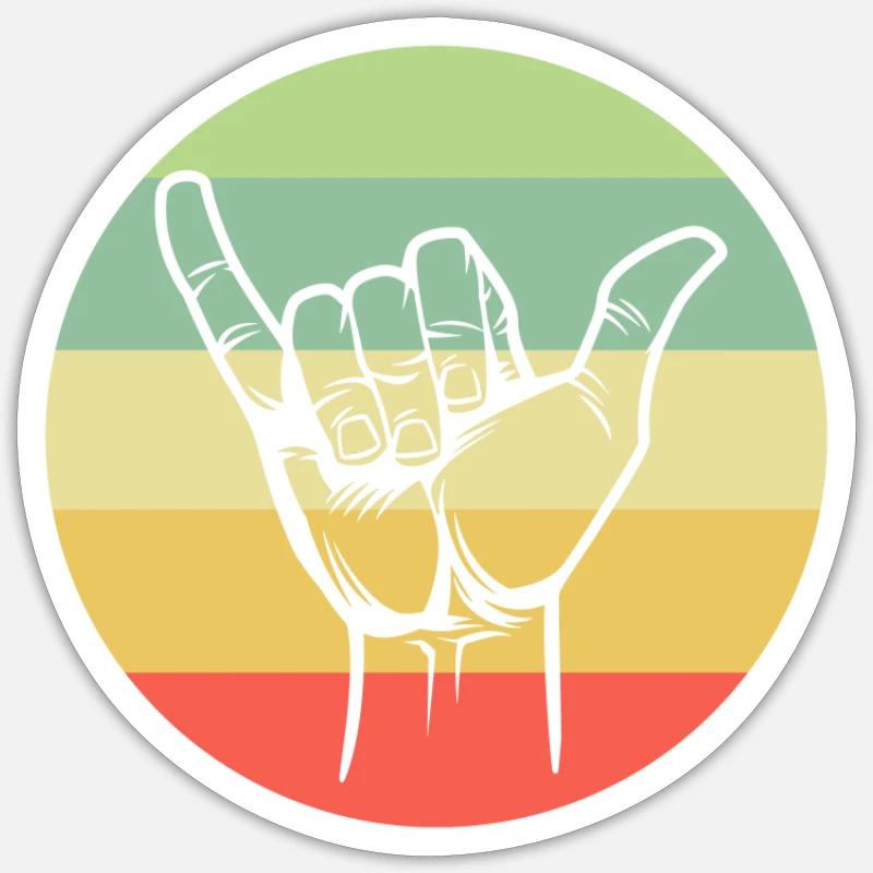 Surf shaka, surf design - Sticker taille S (10 x 10 cm) - blanc mat