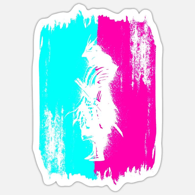 Samurai In A Turquoise And Pink Frame Sticker size S (10 x 10 cm)