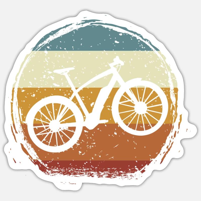 E-Bike, E-VTT, Retro coucher de soleil E-Biker - Sticker taille S (10 x 10 cm) - blanc mat