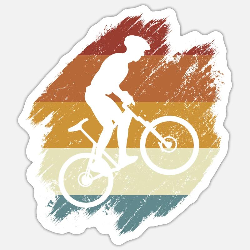 E-Bike, E-MTB, Retro Sunset E-Biker - Sticker size S (10 x 10 cm) - white matte