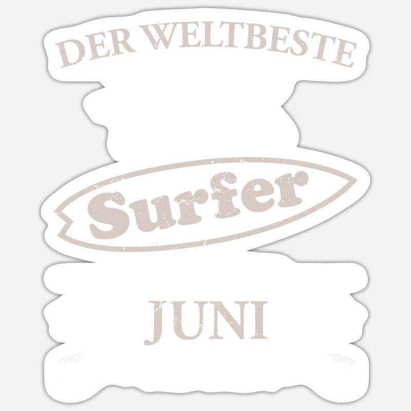 Weltbester Surfer - Geburtstag Juni - Sticker Größe S (10 x 10 cm) - Mattweiß