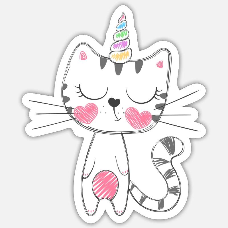 CUTE, chat de Licorne Sticker taille S (10 x 10 cm)