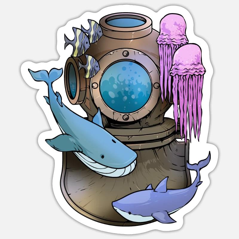Deep Sea Scuba Diver Gift Sticker taille S (10 x 10 cm)