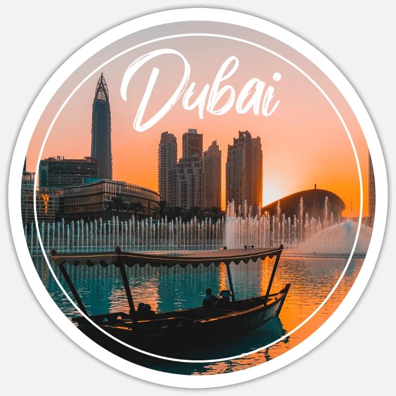 Dubai Sunset Skyline Boat - Sticker size S (10 x 10 cm) - white matte