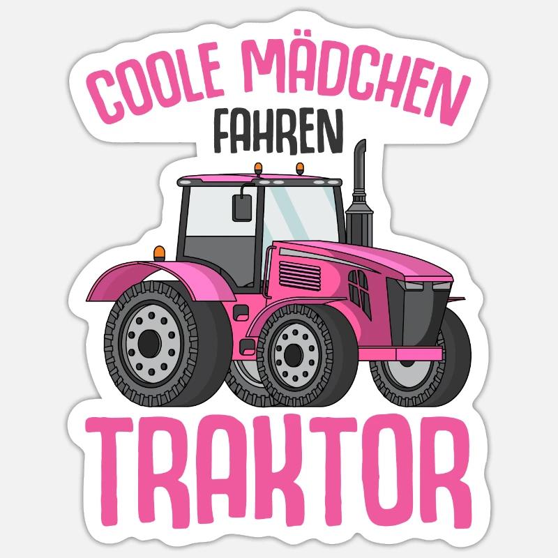 Traktor Mädchen - Sticker Größe S (10 x 10 cm) - Mattweiß